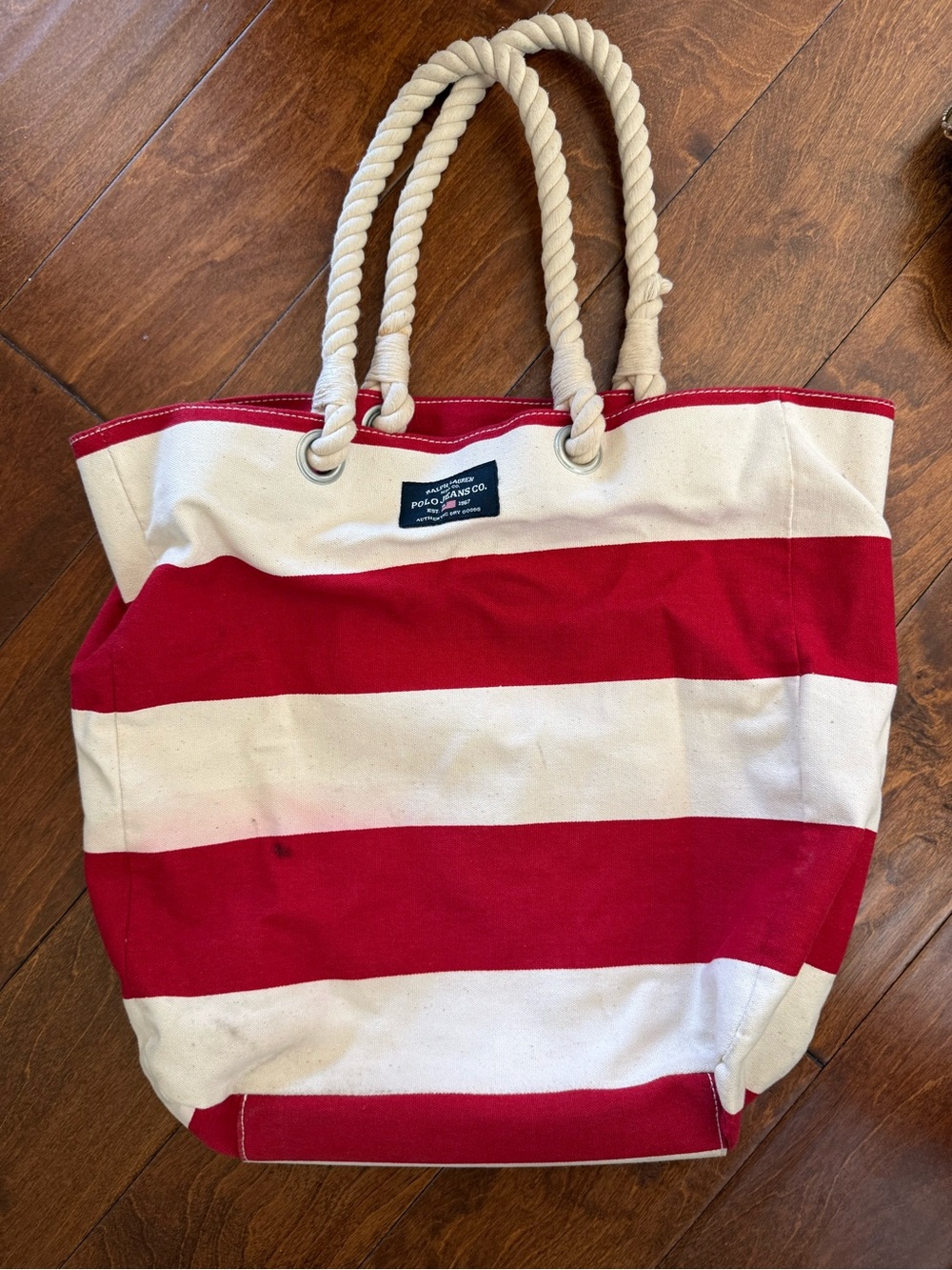Polo by Ralph Lauren Red & White Striped Rope-Handle Tote